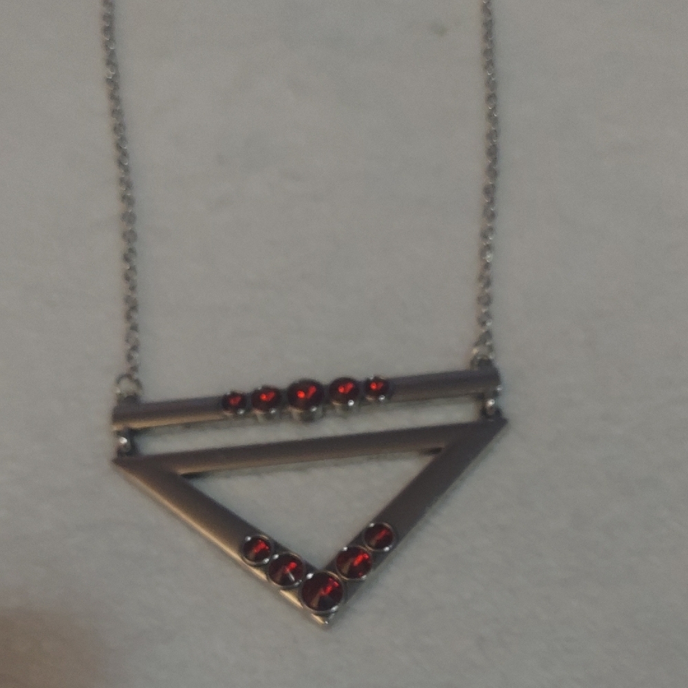 8/$10 Paparazzi Silver Necklace with Red Gems - Picture 4 of 6
